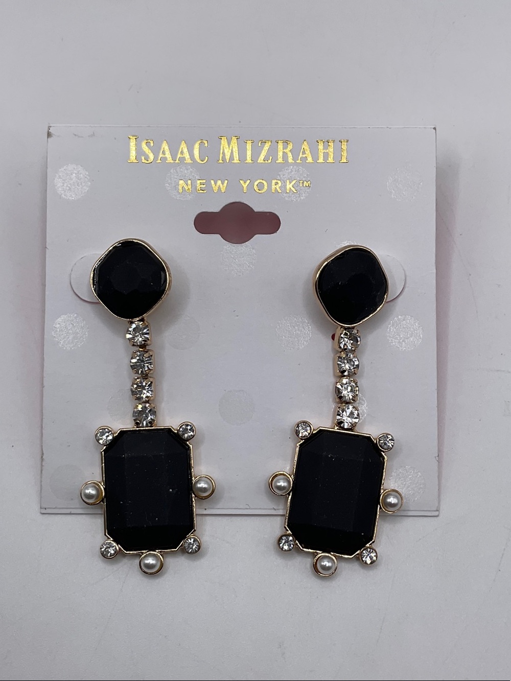 Isaac Mizrahi Black and Gold Faceted Drop Earrings with Pearls